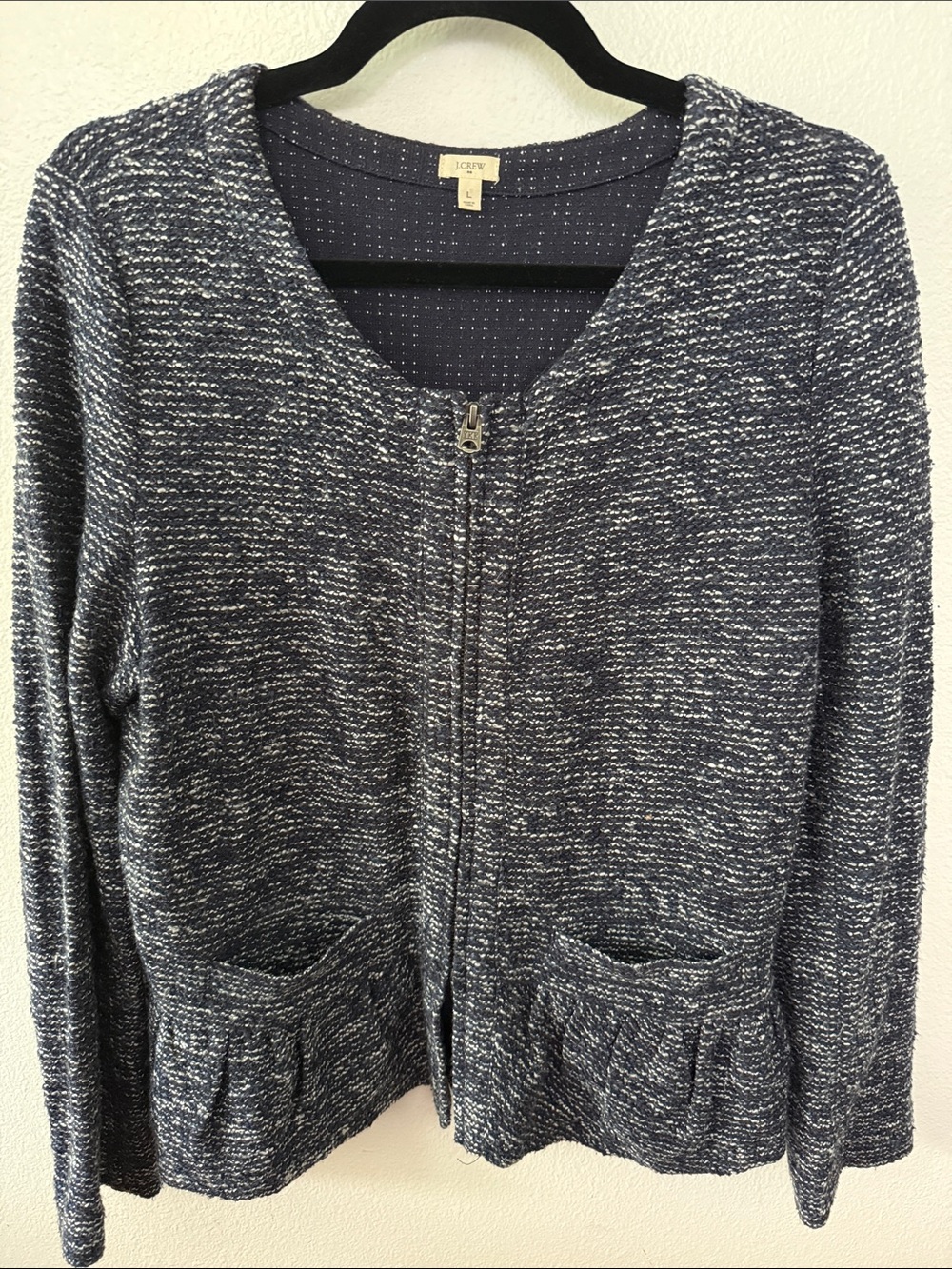 J. Crew Factory Navy Marled Zip-Front Cardigan Sweater/Blazer
